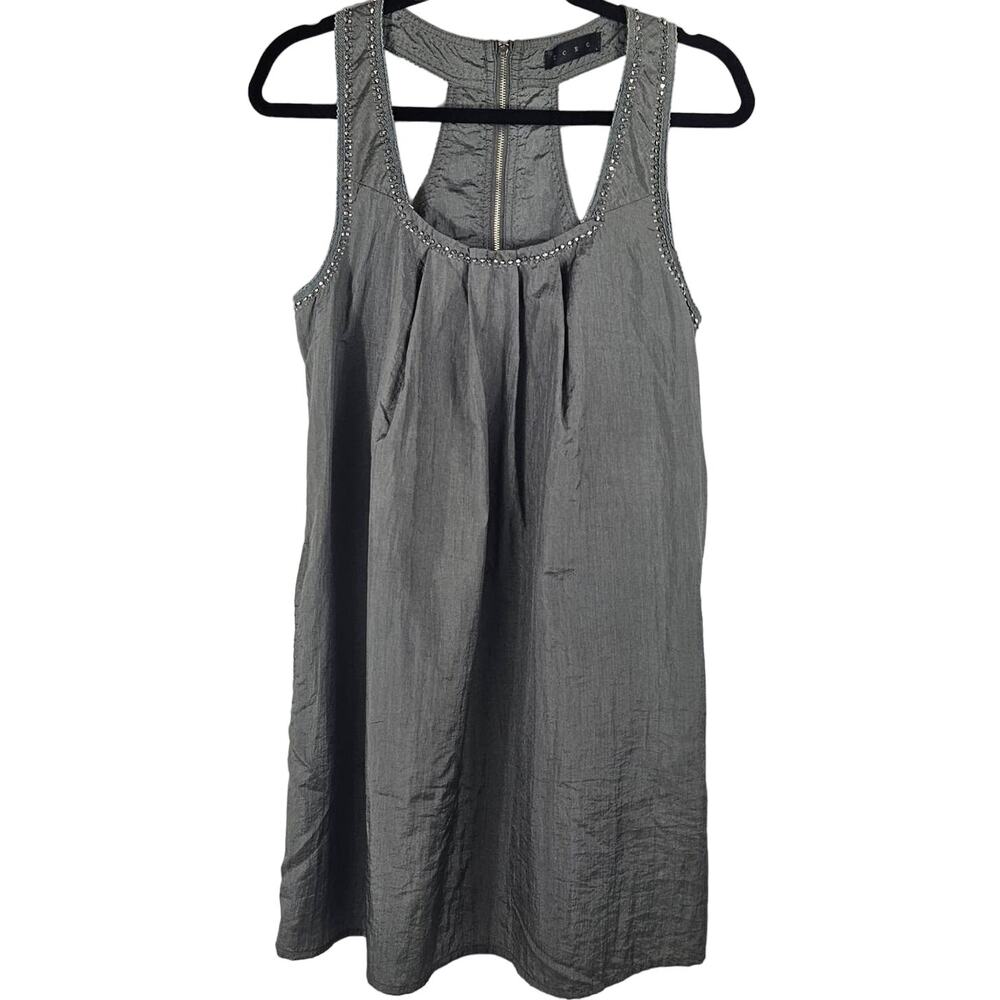 TCEC Womens Dress Size Large Pewter/Gray/Green Shimmery Beading Racer Back